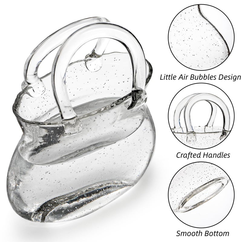 Jowgut Glass Purse Vase for Flowers, Clear Bag Vase with Handle, Unique Handbag Shape Decorative Fish Bowl for Cute Room Table Shelf Decor, Wedding Centerpiece - Image 4