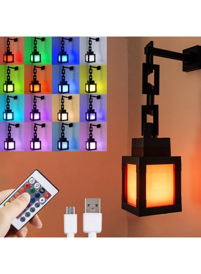 ECLux Pixel-style Lantern Night Light, 2026 Ramadan Gift, LED 16-Color Changing Hanging Lantern Lamp, inspired by Minecraft – Rechargeable Wall-Mounted/Tabletop Night Light, perfect for gamers, boys, girls, men's bedrooms, and game room wall decor. - Image 1