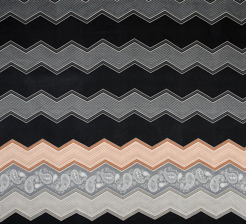 Furnofy Premium Wave Pattern Printed Double Bedsheet Set – Black, Grey & Peach (90x100 Inches) with 2 Pillow Covers – Flat - Image 5