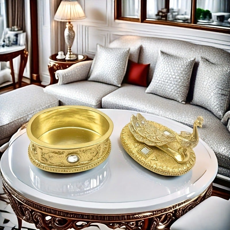 1 Piece Golden Peacock Statue Jewelry Box, Resin Modern Desktop Jewelry Organizer, Dressing Table Accessory Box, Living Room Bedroom Home Decor Storage Box, Ideal Gift for Mother's Day, Valentine's Day, Graduation, Holidays, and Birthdays - Image 3