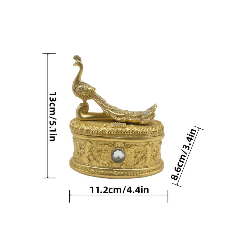 1 Piece Golden Peacock Statue Jewelry Box, Resin Modern Desktop Jewelry Organizer, Dressing Table Accessory Box, Living Room Bedroom Home Decor Storage Box, Ideal Gift for Mother's Day, Valentine's Day, Graduation, Holidays, and Birthdays - Image 4