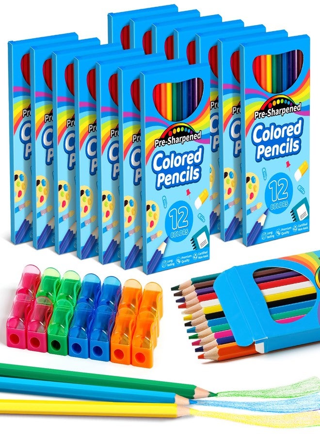 V-Opitos 168 Count Colored Pencils for Kids, 14 Pack Bulk Colored Pencils in 12 Colors with Sharpener, Pre-sharpened Coloring Pencils, Ideal School Supplies & Classroom Prizes, Kids Party Favor - Image 1