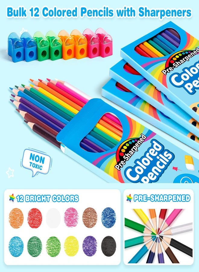 V-Opitos 168 Count Colored Pencils for Kids, 14 Pack Bulk Colored Pencils in 12 Colors with Sharpener, Pre-sharpened Coloring Pencils, Ideal School Supplies & Classroom Prizes, Kids Party Favor - Image 2