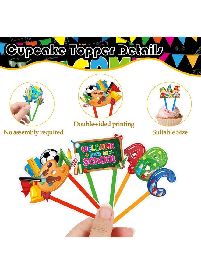 Konsait Welcome Back to School Cupcake Toppers, Konsait 36 PCS Double Sided Cake Decoration for Back to School 1st Day of Kindergarten Cupcake Topper Back to School Party Decorations for Classroom - Image 4