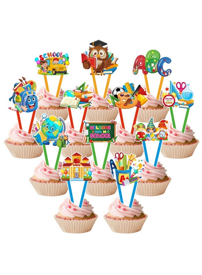 Konsait Welcome Back to School Cupcake Toppers, Konsait 36 PCS Double Sided Cake Decoration for Back to School 1st Day of Kindergarten Cupcake Topper Back to School Party Decorations for Classroom - Image 1