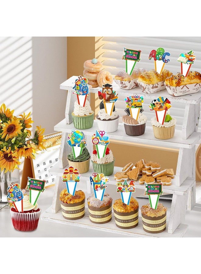 Konsait Welcome Back to School Cupcake Toppers, Konsait 36 PCS Double Sided Cake Decoration for Back to School 1st Day of Kindergarten Cupcake Topper Back to School Party Decorations for Classroom - Image 2