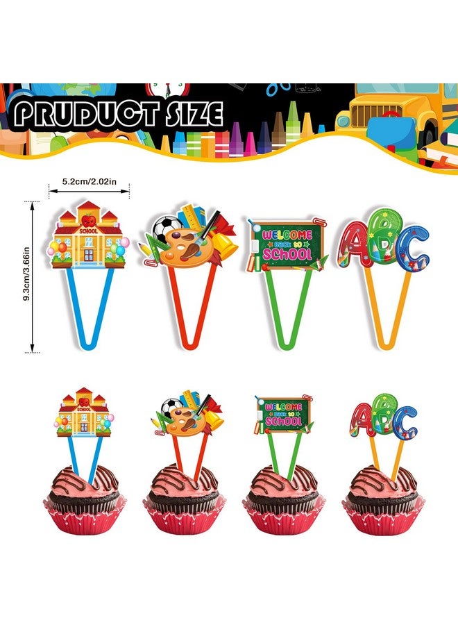 Konsait Welcome Back to School Cupcake Toppers, Konsait 36 PCS Double Sided Cake Decoration for Back to School 1st Day of Kindergarten Cupcake Topper Back to School Party Decorations for Classroom - Image 3