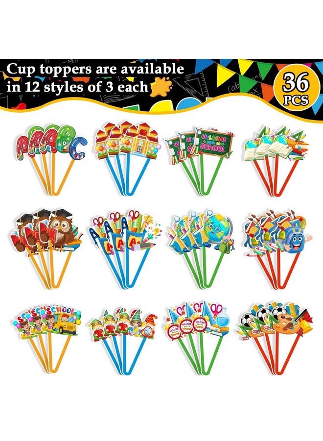 Konsait Welcome Back to School Cupcake Toppers, Konsait 36 PCS Double Sided Cake Decoration for Back to School 1st Day of Kindergarten Cupcake Topper Back to School Party Decorations for Classroom - Image 5