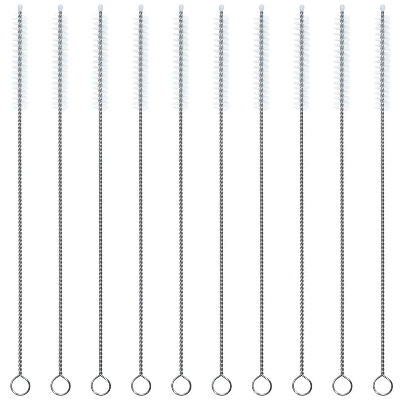 The Revenant Straw Cleaner Brush Extra Long Nylon Bristles and Stainless Steel Handle Cleaning Brushes for Washing Glass Silicone Metal Straws Tea Pot Spout Bottle 10 ihch X 25 inch Set of 10