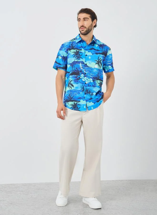 Take Two Take Two Printed Button Up Spread Collar Shirt