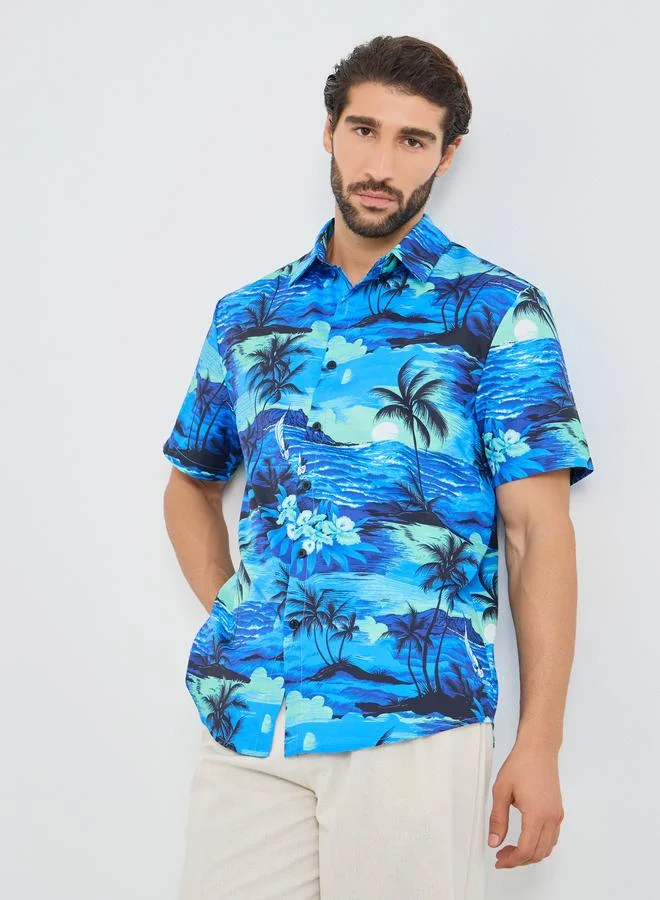 Take Two Take Two Printed Button Up Spread Collar Shirt