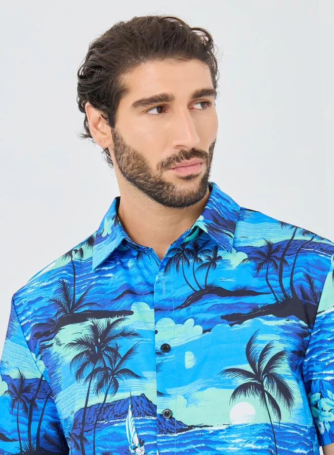 Take Two Take Two Printed Button Up Spread Collar Shirt