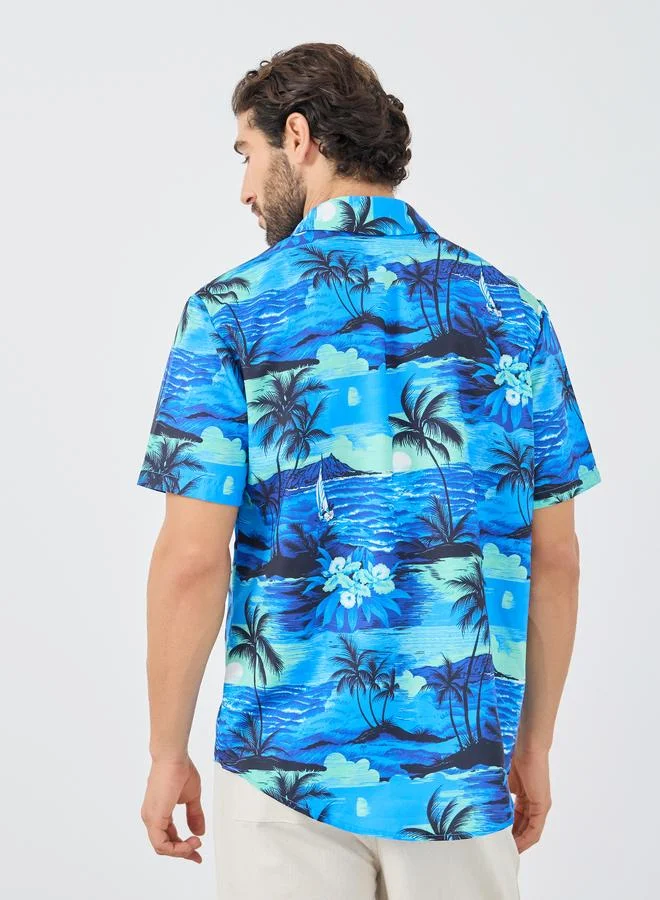 Take Two Take Two Printed Button Up Spread Collar Shirt