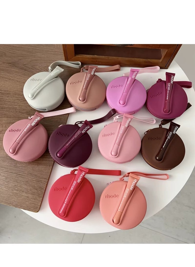 rhode Lipstick Holder Bag Coin Purse – Lip Glaze Organizer Storage Bag with Toast Ribbon Detail (Dark Purple) – Elegant, Compact, Stylish Organizer for Lipsticks, Coins, and Small Essentials, Travel-Friendly, Durable Design - Image 2