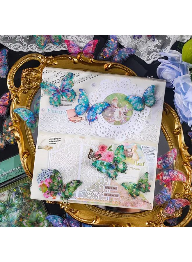 Light Colorful 20pcs Glitter Holographic Butterfly Stickers for Scrapbooking Journaling Laptops Crafts - Image 1
