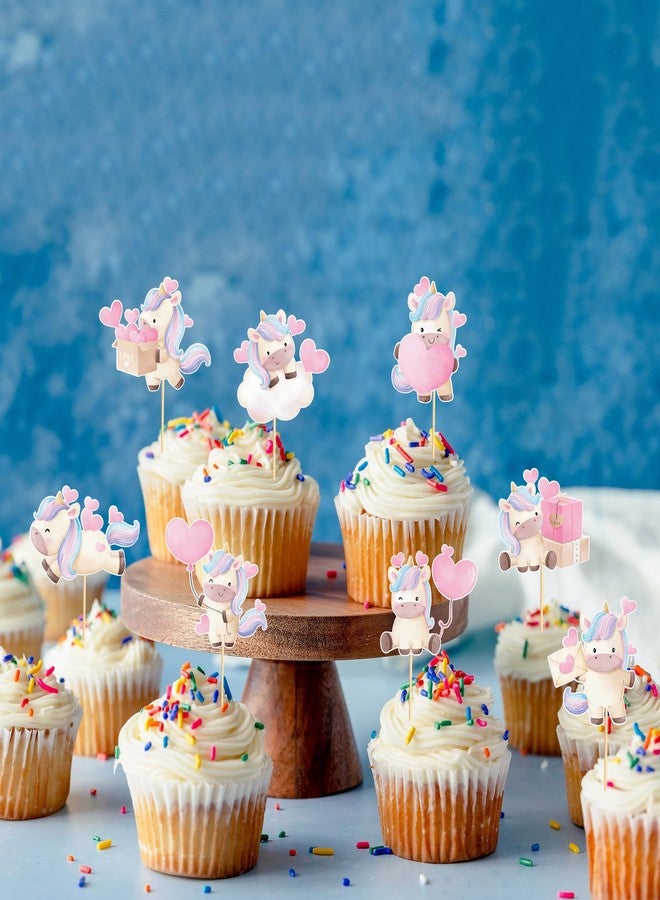 Arthsdite 24pcs Unicorn Cupcake Toppers with Heart Unicorn Party Decoration Suitable for Baby Shower Valentine's Day Birthday Party Decoration - Image 5