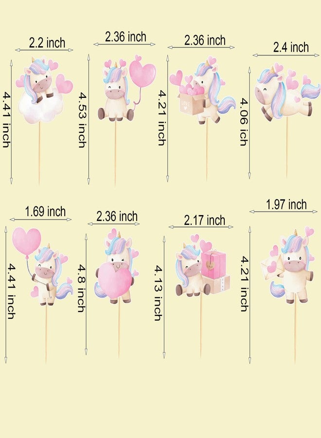 Arthsdite 24pcs Unicorn Cupcake Toppers with Heart Unicorn Party Decoration Suitable for Baby Shower Valentine's Day Birthday Party Decoration - Image 2