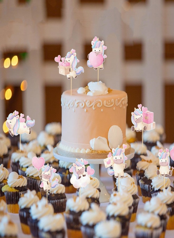 Arthsdite 24pcs Unicorn Cupcake Toppers with Heart Unicorn Party Decoration Suitable for Baby Shower Valentine's Day Birthday Party Decoration - Image 4