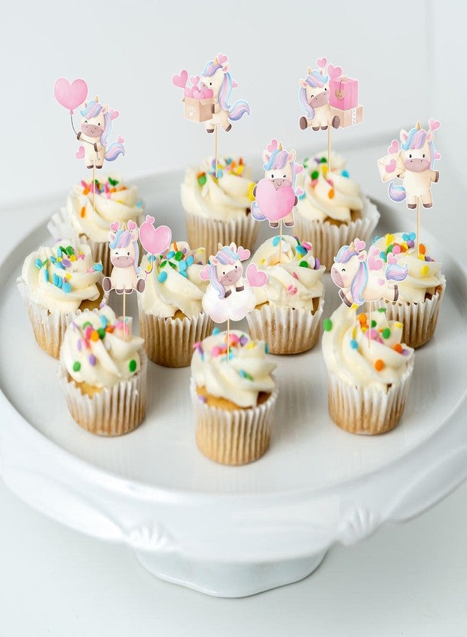 Arthsdite 24pcs Unicorn Cupcake Toppers with Heart Unicorn Party Decoration Suitable for Baby Shower Valentine's Day Birthday Party Decoration - Image 3