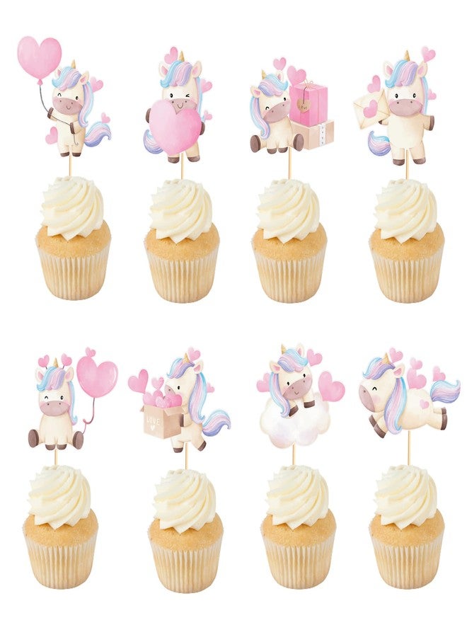 Arthsdite 24pcs Unicorn Cupcake Toppers with Heart Unicorn Party Decoration Suitable for Baby Shower Valentine's Day Birthday Party Decoration - Image 1
