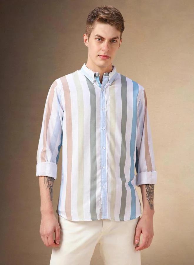 Dennis Lingo Dennis Lingo Striped Button Down Collar Casual Shirt