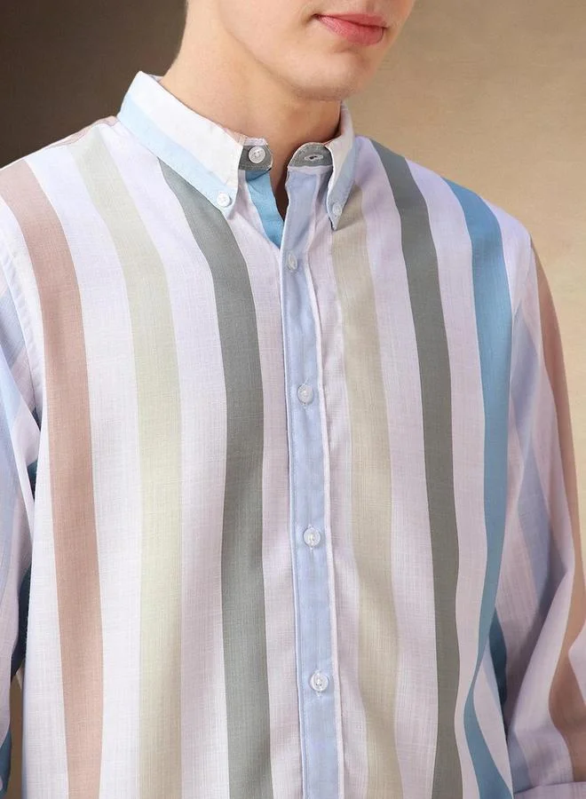 Dennis Lingo Dennis Lingo Striped Button Down Collar Casual Shirt