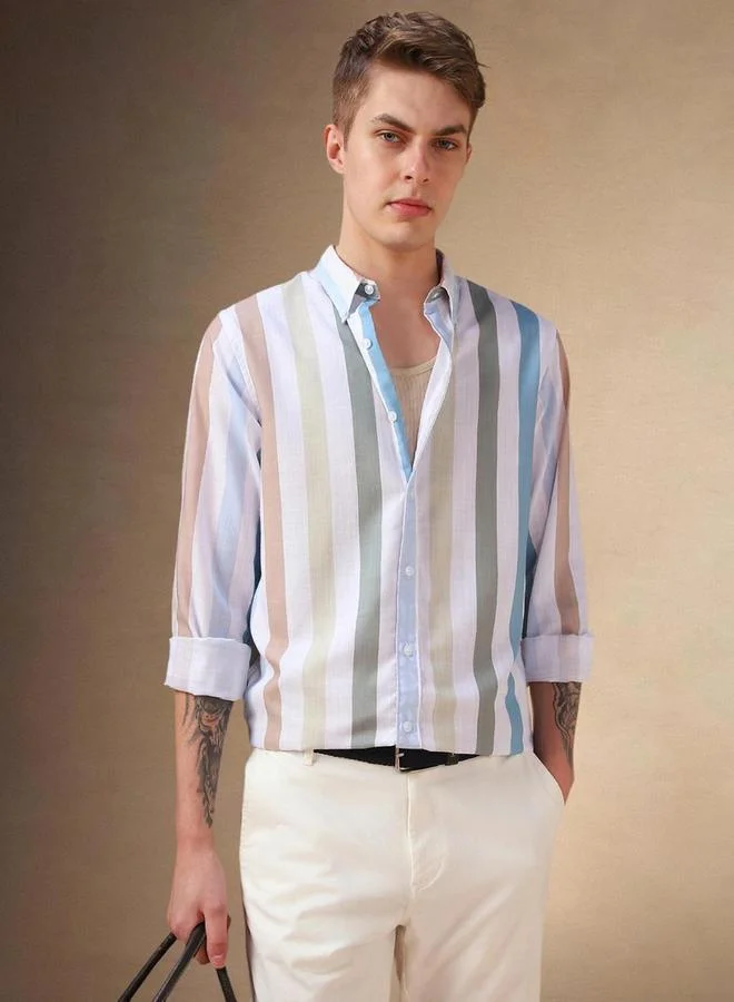 Dennis Lingo Dennis Lingo Striped Button Down Collar Casual Shirt