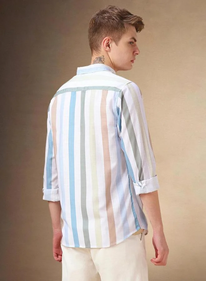 Dennis Lingo Dennis Lingo Striped Button Down Collar Casual Shirt