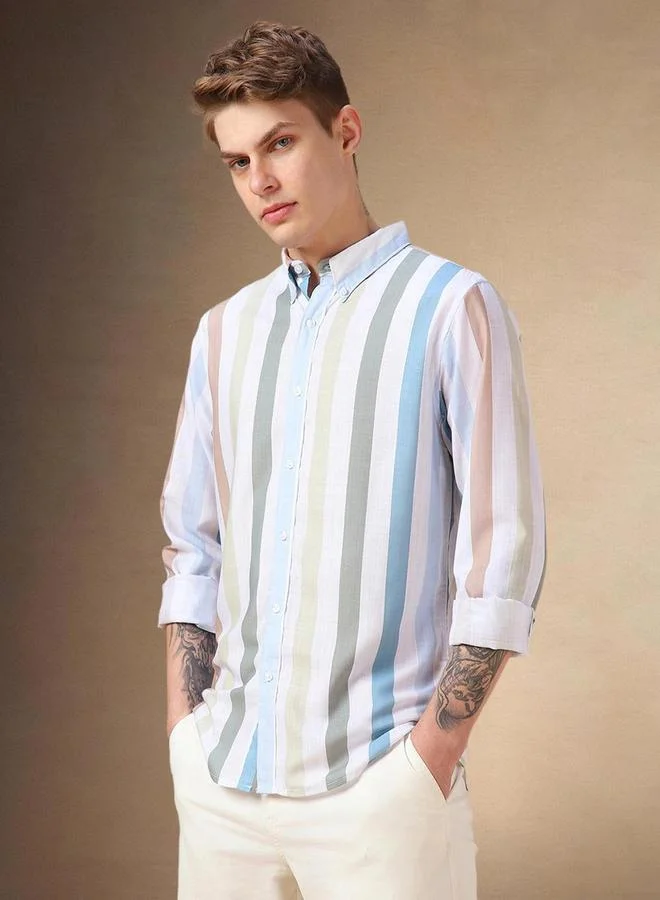 Dennis Lingo Dennis Lingo Striped Button Down Collar Casual Shirt