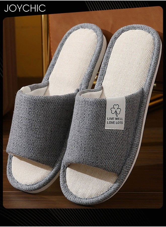 Joychic - New Style Men Home Linen Slipper Indoor Non-slip Wear-resistant Bedroom Slipper Sweat-absorbing and Breathable Flat Slides Grey for All Seasons - Image 1
