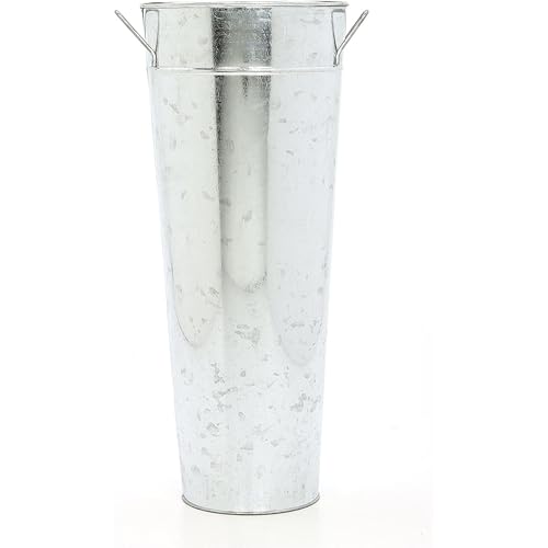 Hosley Galvanized French Bucket Vase with Handles 6" Dia x 15" H- Perfect for Weddings, Parties, Country Picnics, Floral Arrangements, Tableware Storage, or Candle Gardens - Rustic Farmhouse Décor - Image 5
