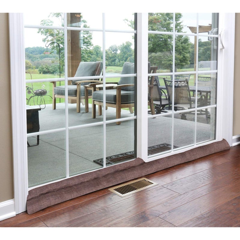 HOME DISTRICT Sliding Door Draft Stopper - Glass Door Draft Blocker, Patio Under Door Draft Stopper, Door Air Blocker Draft Dodger - Approx. 71" Long - Brown Tweed - Image 1