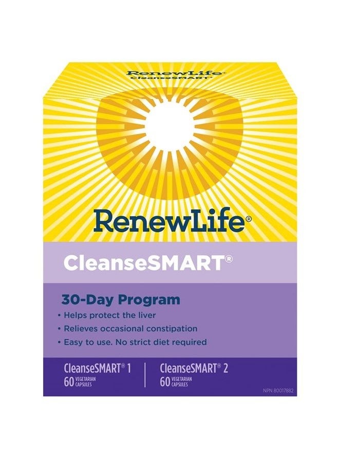 Renew Life - Cleanse Smart, Helps Reduce Bloating & Return to Regularity, 2-Part Total Body Program, Uses Herbs, Herbal Extract & Magnesium to Cleanse & Detox, Soy, Dairy & Gluten Free, 120 Capsules - Image 1