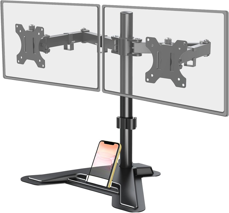 MOUNT PRO Dual Monitor Stand, Free-Standing Full Motion Monitor Desk Mount Fits 2 Screens up to 27 inches,17.6lbs with Height Adjustable, Swivel, Tilt, Rotation, VESA 75x75 100x100, Black - Image 1