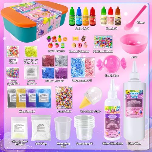 YOPINSAND طقم صنع سلايم DIY للفتيات سلايم يتلألأ في الظلام طقم صنع سلايم للأطفال 312 سلايم زبدة مقرمش سحابة مع إضافات كرات رغوية تمائم لمسات هدايا ألعاب للأولاد والبنات - Image 5