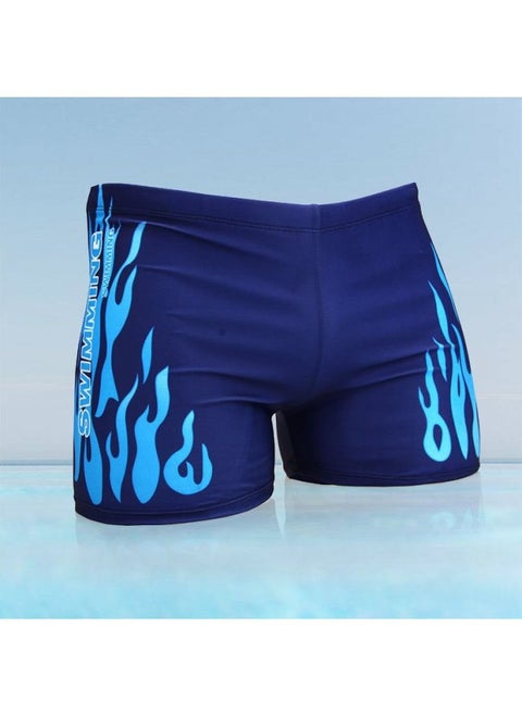 Men's Swimming Trunks And Swimming Cap Set Learning Swimming Equipment Quick-Drying Boxer Hot Spring Large Size Flame Five-Point Swimming Trunks-Color:Classic Blue Fire Pants-xxl (recommended Weight 60-72.5kg )