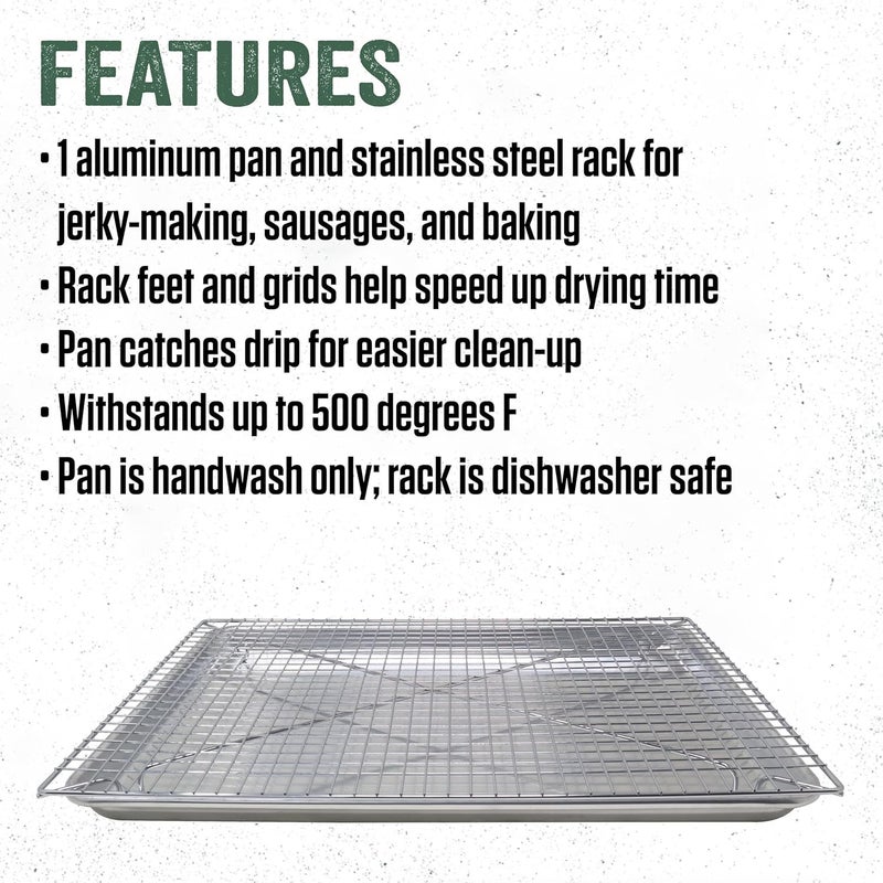 LEM Products 18 by 13 Jerky Pan and Rack Set Prepare and Make Jerky Stainless Steel Rack and Chrome Plated Aluminum Pan for Baking and Cooling - Image 4
