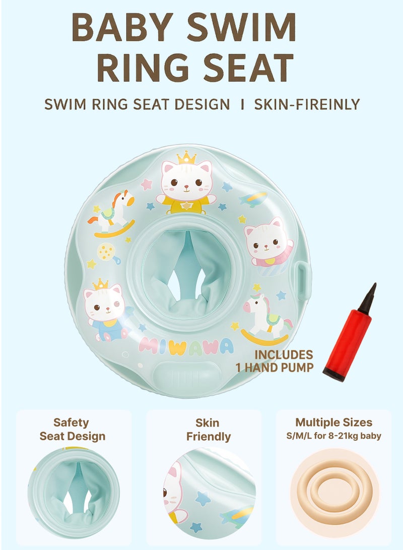 【S Size】Blue Baby Swimming Ring Seat, Safe Bottom Pocket Design, Available in S/M/L Sizes, Suitable for Babies 10-48 Months (S: 10-24M, M: 18-36M, L: 24-48M)  - Image 1