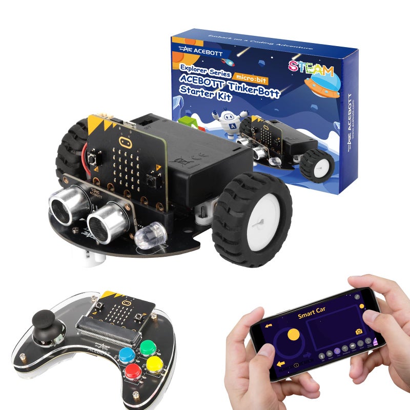 acebott Robotics for Kids Ages 812 1216ACEBOTT Smart Robot Car Kit Compatible with BBC Microbit V2STEM Toys Coding Robot Kit Compatible with LEGOGift for Kids and TeensNot Included Wireless Controller - Image 3