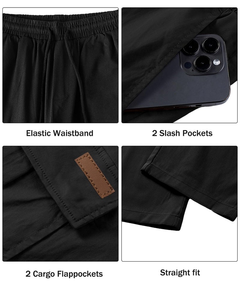 Comdecevis Men's Casual Cargo Pants Workout Joggers Stretch Sweatpants Hiking Drawstring Tactical Pants with Multi Pockets Black - Image 5