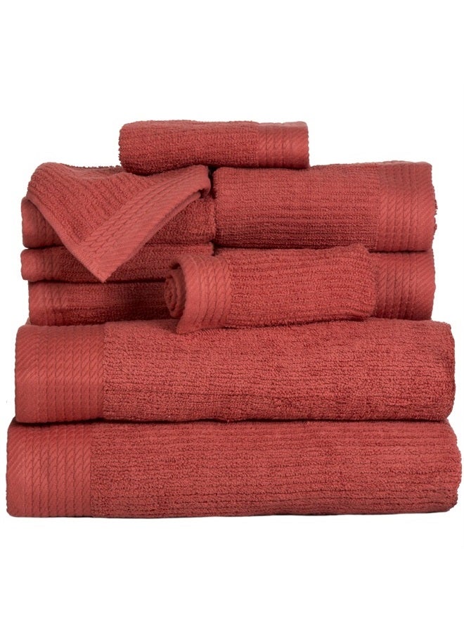 Lavish Home مجموعة مناشف 100% قطن 10 قطع - طوب