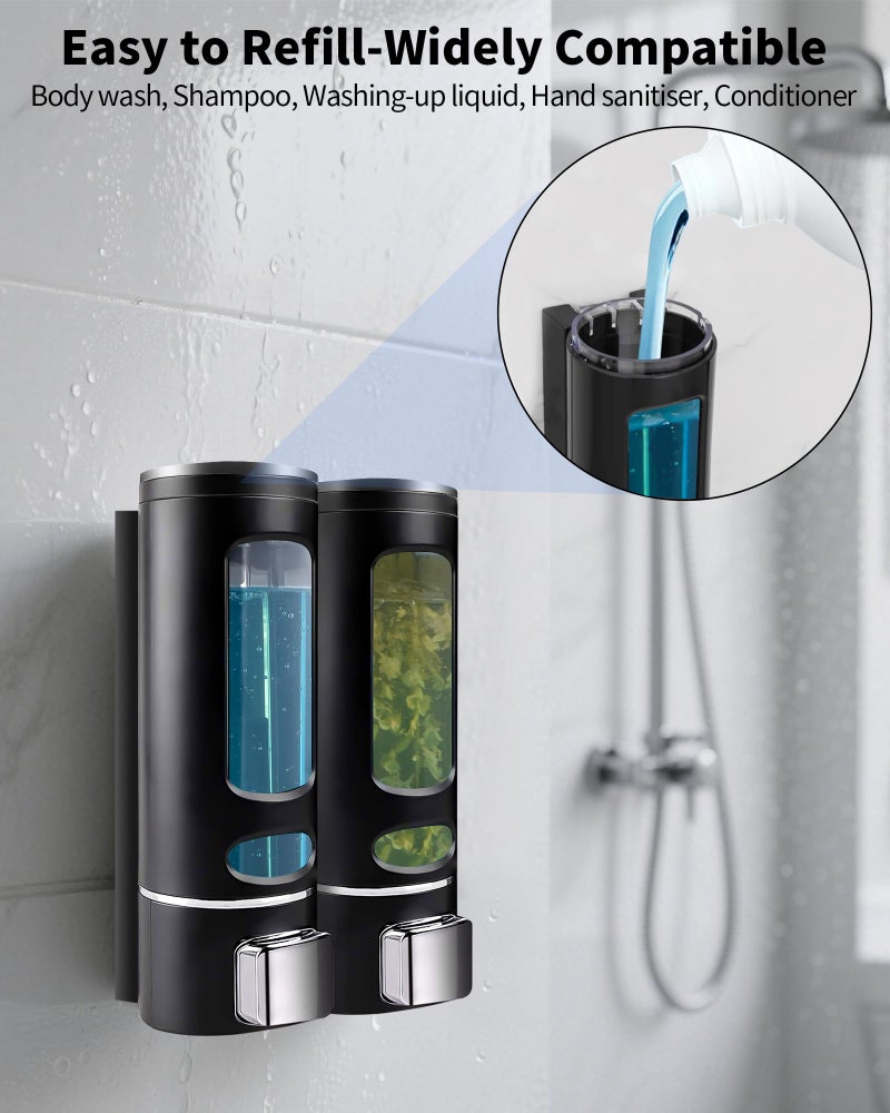 WUKUR Shampoo And Conditioner Dispenser - 800Ml Wall-Mounted Shower Shampoo Dispenser No Drill Body Wash Soap Dispenser For Shower  Bathroom  Hotel (2 Chamber) - Image 4
