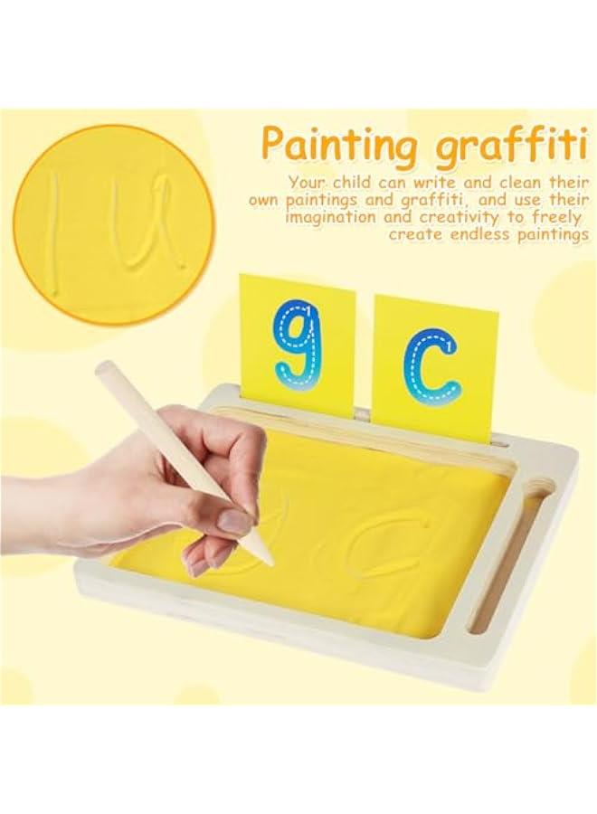 Wooden Montessori Sand Tray Toys for Kids, Sand Writing Box with Pen and Cards for Letters & Numbers - Image 3