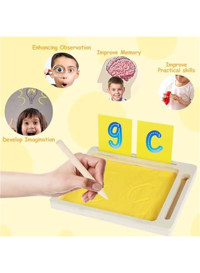 Wooden Montessori Sand Tray Toys for Kids, Sand Writing Box with Pen and Cards for Letters & Numbers - Image 4