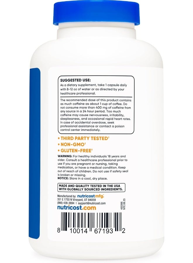 Nutricost Caffeine + L-Theanine 100Mg, 240 Capsules - 240 Servings, Non-Gmo, Gluten Free - Image 4