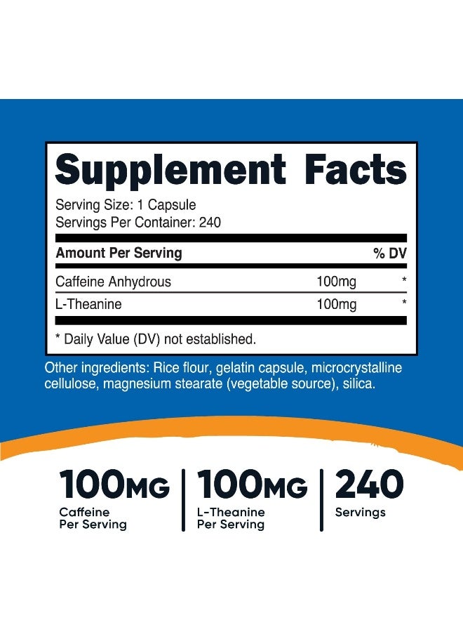 Nutricost Caffeine + L-Theanine 100Mg, 240 Capsules - 240 Servings, Non-Gmo, Gluten Free - Image 2