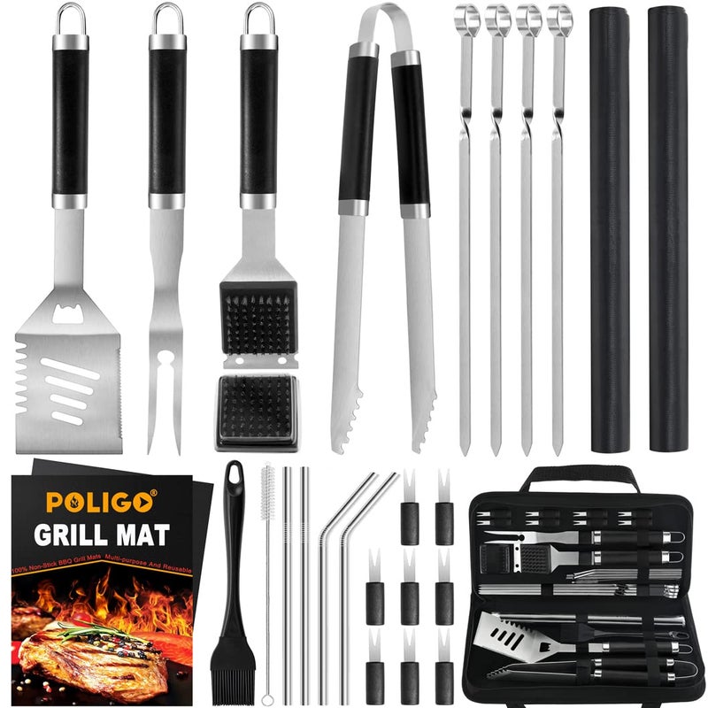 POLIGO 26 PCS Grill Set Backyard BBQ Grill Accessories Stainless Steel Grill Utensils Set with Bag for Fathers Day Birthday - Camping BBQ Tools Grilling Tools Set Ideal Grilling Gifts for Men Women - Image 1