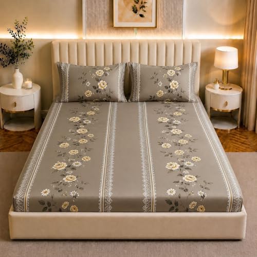 Castiqa Cotton Feels All Over Elastic Fitted Bedsheet Set Perfect Upto 10inch Mattress with 2 Matching Pillow Covers Size-18x28inch (King Size 72x78, Black Stripes) - Image 2