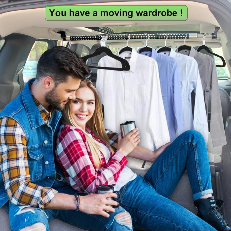 DC Car Clothes Hanger Bar, Heavy Hooks Hangers Rod Extend to 66 inches Universal Fit Cars Truck SUV Van RV Road Travelers (Black Hooks) - Image 2