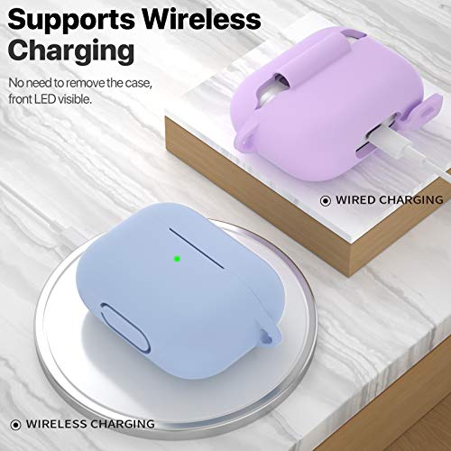 ATUAT for AirPods Pro 1st/2nd Generation Case Cover, Protective Silicone Skin Accessories with Keychain for Women Men for Apple AirPods Pro 2019/2022 Charging Case,Front LED Visible-Light/Denim Blue - Image 3